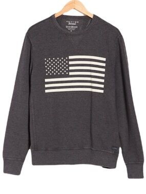Lucky Brand Venice Burnout American Flag Sweatshirt Size L Gray Pullover